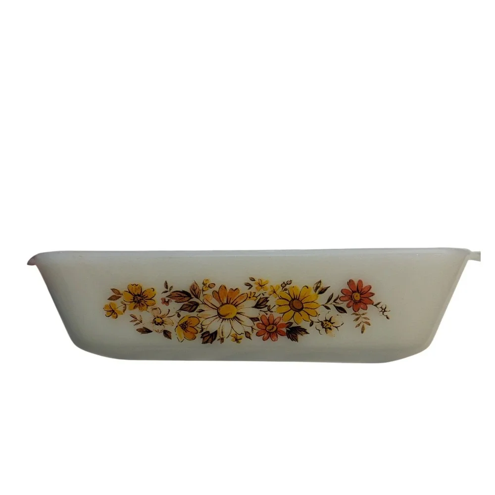 Anchor Hocking Loaf Pan Fire-King Meadow Green‎ Floral White 1.5 QT